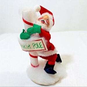 Annalee 8" Santa Claus Hugging North Pole Sign Christmas 1982 Felt Posable Doll